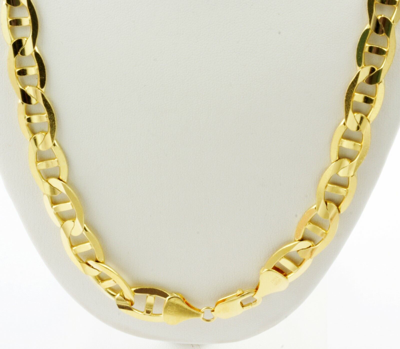 Pre-owned Gd Diamond 97.30gm 14k Yellow Solid Gold Mens Mariner Concave Heavy Chain 30" 10mm Necklace