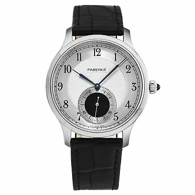 Pre-owned Fabergé Faberge Men's 'agathon' Silver Dial Black Leather Strap Automatic Watch Fab-215