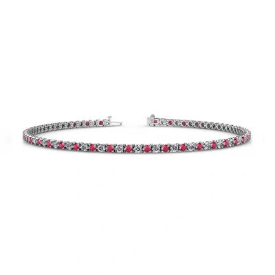 Pre-owned Trijewels Ruby & Diamond 3-prong Tennis Bracelet 1.85 Ctw In 14k White Gold Jp:123917