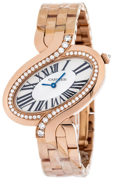 Pre-owned Cartier Delices De Diamond 18k Rose Gold Quartz Women's Watch Wg800006 -