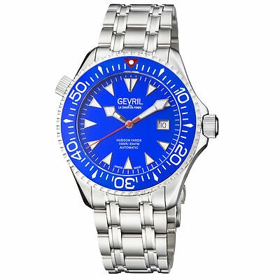 Pre-owned Gevril Men 48801 Hudson Yards Swiss Automatic Diver Rotating Ceramic Bezel Watch