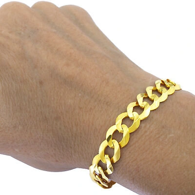 Pre-owned Nuragold 14k Solid Yellow Gold 10mm Curb Cuban Chain Men Link Bracelet 7" 7.5" 8" 8.5" 9"