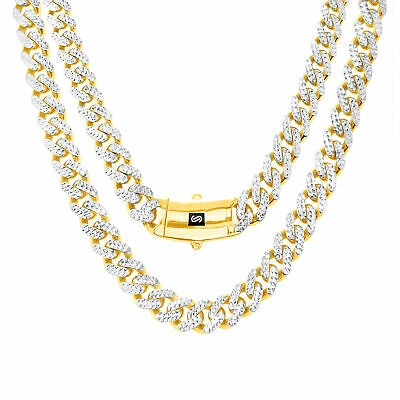 Pre-owned Nuragold 10k Yellow Gold 9mm Monaco Miami Cuban Link Diamond Cut Pave Chain Necklace 20"