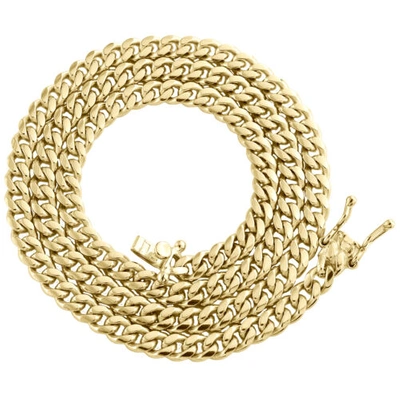 Pre-owned Jfl Diamonds & Timepieces Mens Real 10k Yellow Gold Super Solid Miami Cuban Link Chain 4mm Necklace 18-28"