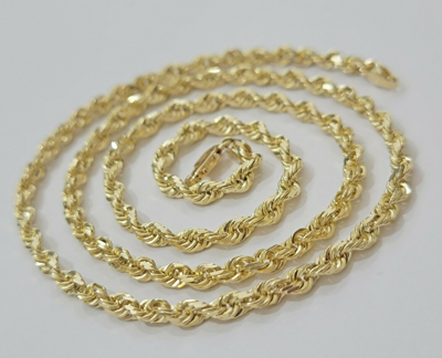 Pre-owned My Elite Jeweler Solid Real10k Gold Rope Chain 4mm 18"-30" Necklace 10kt Yellow Gold Diamond Cut