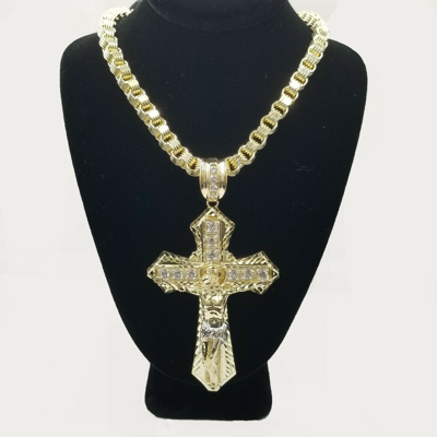 Pre-owned G&d 10k Gold Mens Byzantine Box Necklace 26" Cross Charm Pendant Jesus