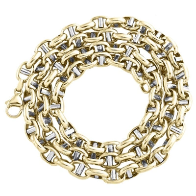 Pre-owned Jfl Diamonds & Timepieces 10k Two Tone Gold Oval Puff Mariner Anchor Link Chain 7mm Statement Necklace 24"
