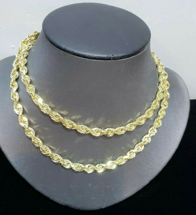 Pre-owned Globalwatches10 10k Real Gold Rope Chain 6mm Thick Necklace 20 22 24 26 28 Inch Diamond Cut In Yellow