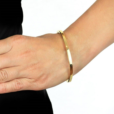 Pre-owned Jewelry By Arsa Flat Plain Solid 14k Yellow Gold Heavy Sturdy Polished Oval Bangle 4mm 6.5"