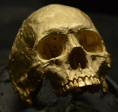 Pre-owned Into The Fire Jewelry 18 Kt. Rose Gold Yellow Skull Ring Mid Size Half Jaw Mens Biker Masonic In 18kt. Yellow Gold