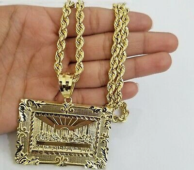 Pre-owned Globalwatches10 10k Real Gold Last Supper Charm With 28 Inch Rope Chain 5mm Yellow Gold Set