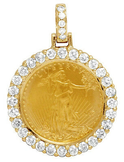 Pre-owned Jewelry Unlimited Unisex Real Diamond Pendant 22k 1/10 oz Liberty Coin 10k Yellow Gold 1.1" 1...