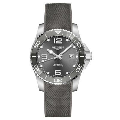 Pre-owned Longines Hydroconquest Ceramic Bezel 41mm Grey Steel Rubber Watch L37814769