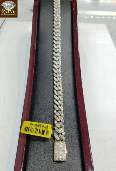 Pre-owned Globalwatches10 Diamond Bracelet For Men/ladies Real Solid 10k Gold Miami Cuban With Real Gold In White