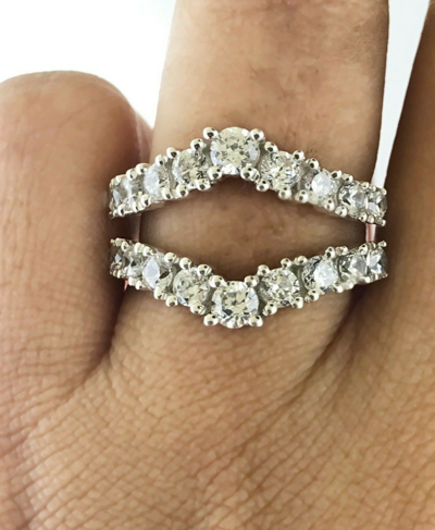 Pre-owned Halojeweler 14k Gold 1.41 Ct Round Cut Genuine Diamond Wedding Enhancer Guard Wrap Band Ring In White