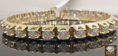 Pre-owned G&d Real 10k Yellow Gold Mens Tennis 9" Bracelet With Real Diamonds, Crown ,unique. In G-i
