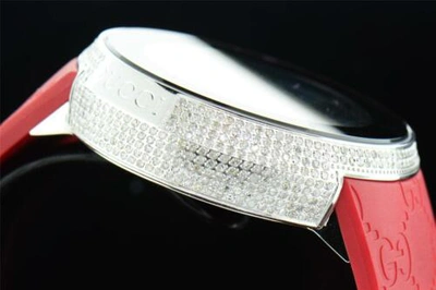 Pre-owned Gucci Mens Custom Full Case Digital Red I- Ya114212 Genuine Diamond Watch 2.50 Ct In White