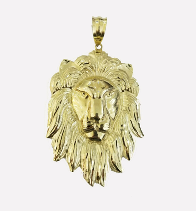 Pre-owned G&d Solid 10kt Yellow Gold Lion Head Pendant Men Charm