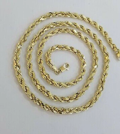 Pre-owned Globalwatches10 10k Solid Rope Chain Real 10k Yellow Gold Necklace Diamond Cut 4mm 20" Men Women