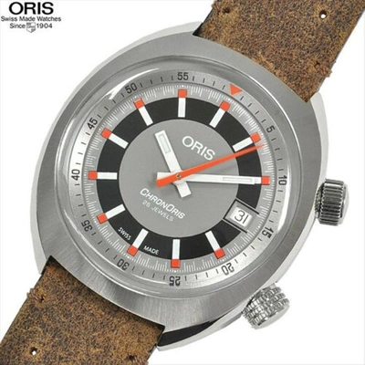 Pre-owned Oris Chron Date 733 7737 4053 Flbr Automatic Gray Dial Date Brown Leather