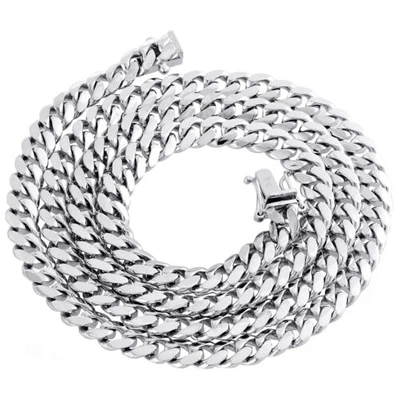 Pre-owned Jfl Diamonds & Timepieces 10k White Gold Solid Miami Cuban Link Chain 8mm Box Clasp Necklace 24-30 Inches