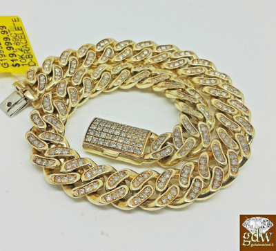 Pre-owned Globalwatches10 Mens 3ct Diamond Bracelet 10k Yellow Solid Gold Miami Cuban 9 Inch 8mm Bracelet In G-h