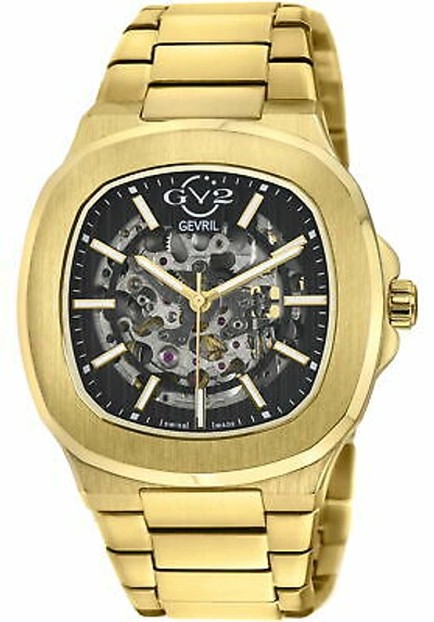 Pre-owned Gv2 By Gevril Men's 18115 Potente Skeletal Swiss Automatic Gold Bracelet Watch