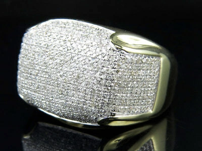 Pre-owned Jewelry Hiphop Mens 10k Yellow Gold Pave Genuine Diamond Dome Puff Pinky Ring 1.5ct
