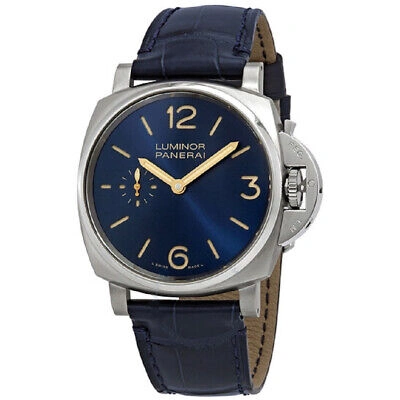 Pre-owned Panerai Luminor Due Pam00728 Blue Mens Hand-wind Watch 42mm Box & Papers
