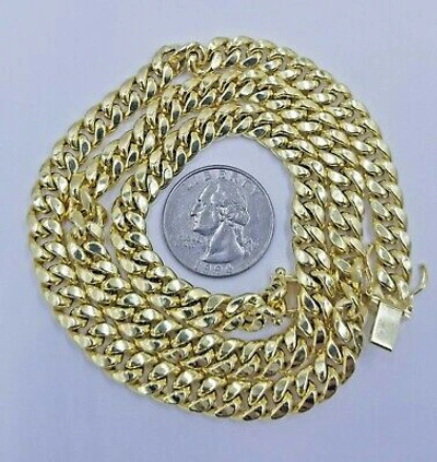 Pre-owned Globalwatches10 Real 10k Yellow Gold Chain 8mm 24inch Men's Necklace Miami Cuban Link Box Lock