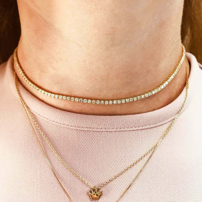 Pre-owned Jewelry By Arsa 4.3 Ctw Natural Diamond (g-h, Si) 14k Yellow Gold Thin Tennis Necklace 14 Inches