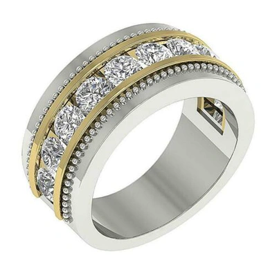 Pre-owned Si1 G Si1 1.75 Ct Natural Diamond Men's Anniversary Ring 14k Two-tone Gold 10.00 Mm In White
