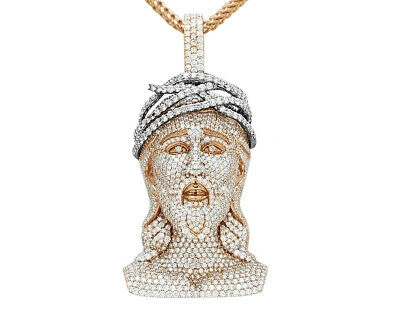 Pre-owned Jewelry Unlimited Mens Two-tone Gold 10k Jesus 18 4/5 Ct Real Diamond Pendant 2.8" In G-h