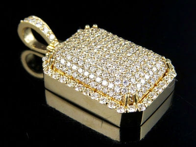 Pre-owned Jewelry Unlimited Men's 14k Yellow Gold Solid Dome Pillow Real Vs Diamond Pendant 3.5 Ct 1.3" In F-g