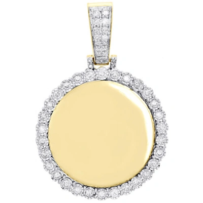 Pre-owned Jfl Diamonds & Timepieces 10k Yellow Gold Diamond Memory Circle Mirror Frame Pendant 1.60" Charm 3/4 Ct. In White