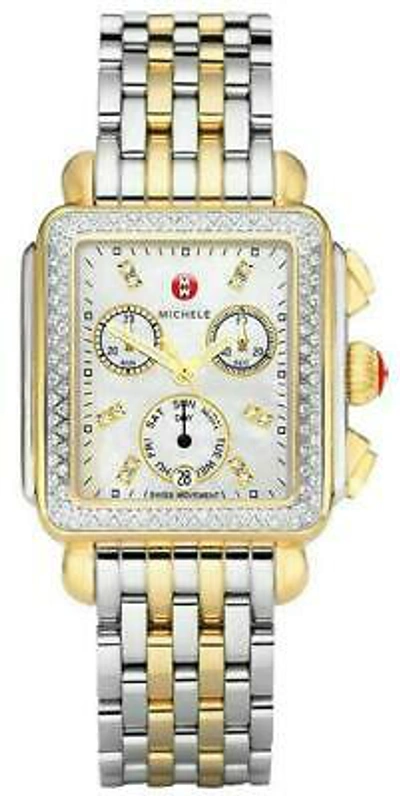 Pre-owned Michele Deco Diamond Two Tone Mother Of Pearl Dial Ladies Watch Mww06p000108