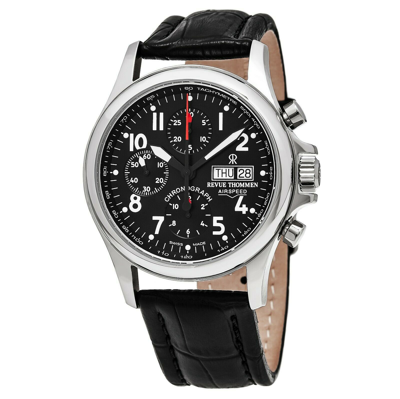 Pre-owned Revue Thommen Men's Pilot Leather Strap Chronograph Automatic Watch 17081.6537