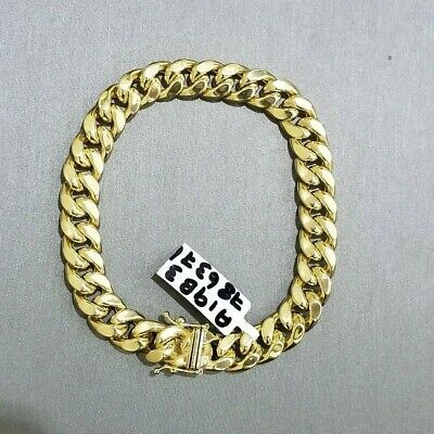 Pre-owned Globalwatches10 Real 14k Yellow Gold Miami Cuban Bracelet 9" Inch Link 9mm Brand Box Clasp