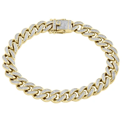 Pre-owned Jfl Diamonds & Timepieces 10k Yellow Gold Diamond Box Clasp Lock Miami Cuban Link Bracelet 10mm | 1.35 Ct. In White