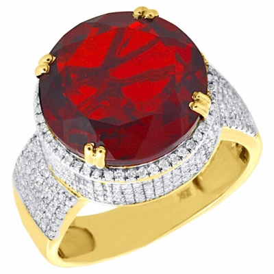 Pre-owned Jfl Diamonds & Timepieces 10k Yellow Gold Mens Diamond Royal Red Gemstone Fashion Pinky Ring Pave 1 Ct. In White