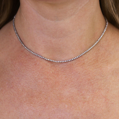 Pre-owned Jewelry By Arsa 5.3 Ctw Natural Diamond (g-h, Si) 14k White Gold Thin Tennis Necklace 17 Inches