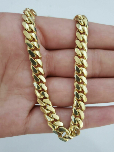 Pre-owned Globatwatches10! 10k Solid Gold Cuban Link Necklace 7mm Box Clasp Men 20" 22 24" 26 28 30 Inch