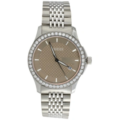 Pre-owned Gucci Ya126406 Brown Dial Date Mens Diamond Watch G-timeless 38mm S. Steel 2 Ct. In White