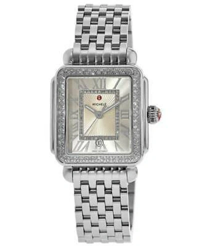 Pre-owned Michele Deco Madison Beige Dial Diamond Steel Women's Watch Mww06t000165