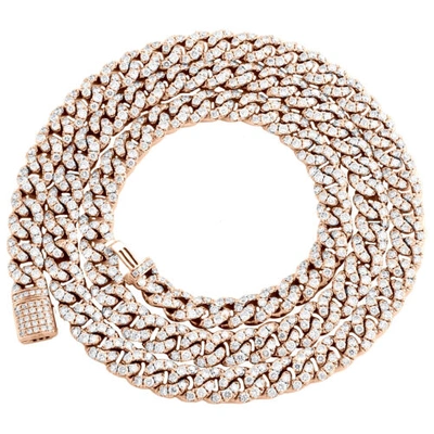 Pre-owned Jfl Diamonds & Timepieces 14k Rose Gold Round Diamond 6mm Miami Cuban Chain 20" Pave Necklace 12.20 Ct. In White