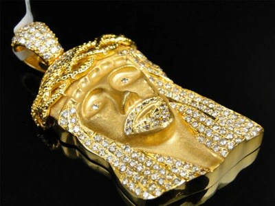 Pre-owned Jewelry Unlimited 10k Yellow Gold Mens Real Clear Diamond Jesus Matte Satin Pendant Charm 5.36 Ct In H