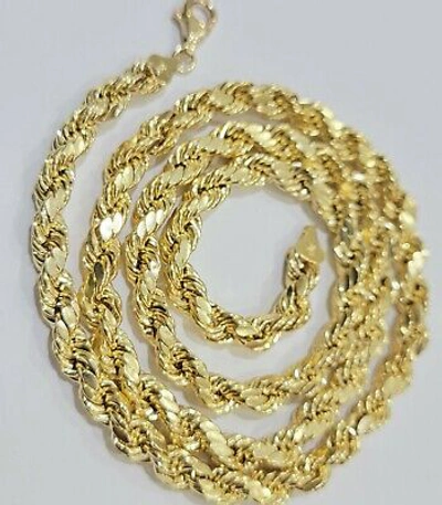 Pre-owned Globalwatches10 Real 10k Gold Rope Chain 7mm 24 Inch Men's Necklace Solid 10 Kt Gold Diamond Cut