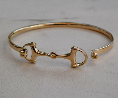 Pre-owned Cavalli Del Mar Beautiful Solid 14k Gold Small Women And Men's Horse Snaffle Bit Bangle Bracelet