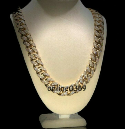 Pre-owned Online0369 18 Ct Pass Tester Moissanite Mens 14 Mm Thick 22" Cuban Necklace Silver In White