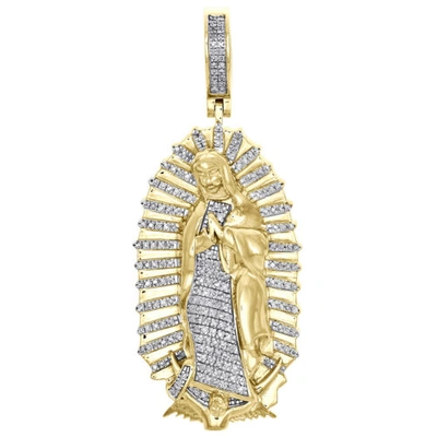 Pre-owned Jfl Diamonds & Timepieces 10k Yellow Gold Miraculous Virgin Mary Diamond Pendant 2.15" Pave Charm 0.55 Ct. In White